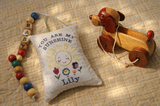 Personalized Music Box Pillow -- Embroidered MUSICAL Keepsake -- You are My Sunshine