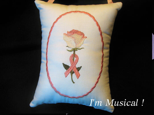 Hope Rose Music Box Pillow -- Personalized Embroidered MUSICAL Keepsake -- Breast Cancer, Causes, Awareness