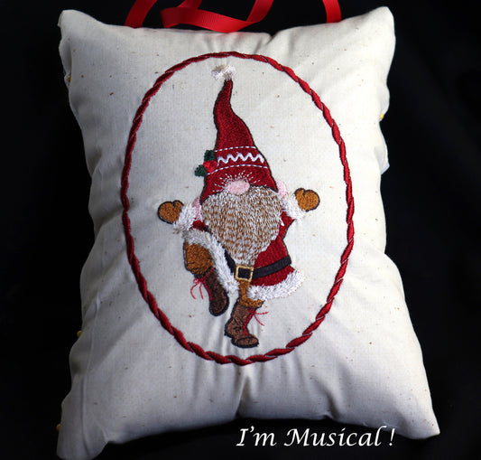 Santa Gnome Music Box Pillow -- Personalized Embroidered MUSICAL Keepsake -- Christmas, Tomte