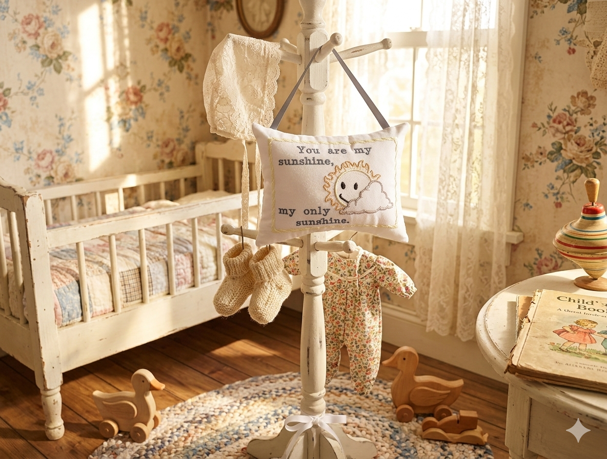 Personalized Embroidered Music Box Pillow -- MUSICAL Keepsake -- Vintage Inspired You are My Sunshine