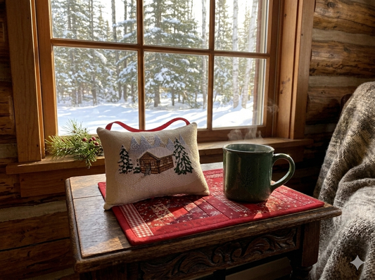 Personalized Music Box Pillow --  Embroidered MUSICAL Keepsake -- Log Cabin