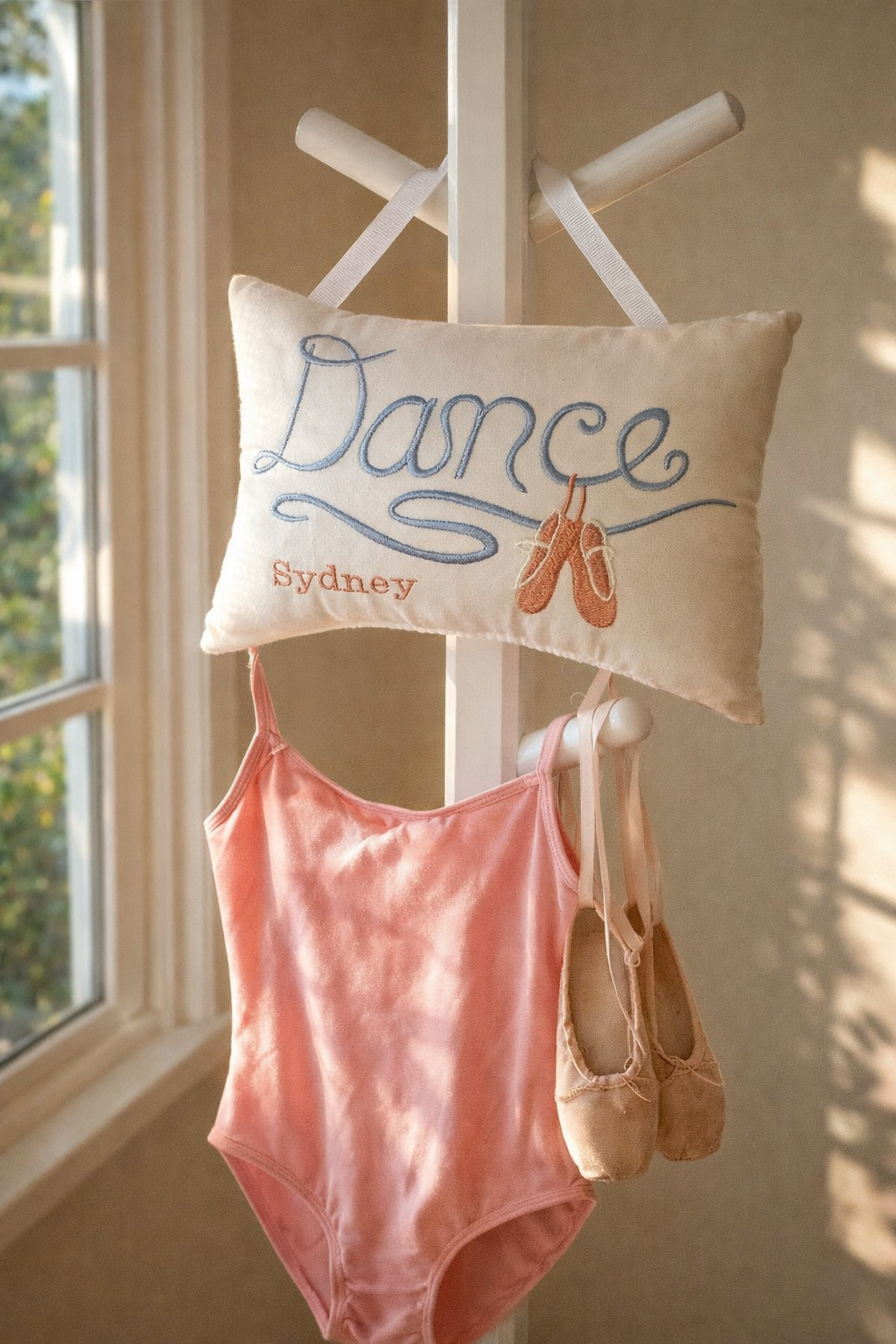 Personalized Music Box Pillow -- Embroidered MUSICAL Keepsake -- Dance Script -- Ballet