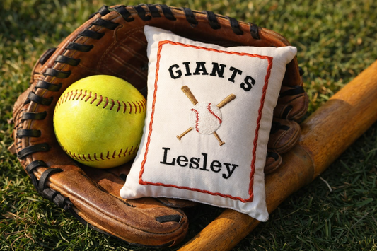 Personalized Music Box Pillow -- Embroidered MUSICAL Keepsake -- Softballl -- Softball Team -- Senior Players -- School Colors