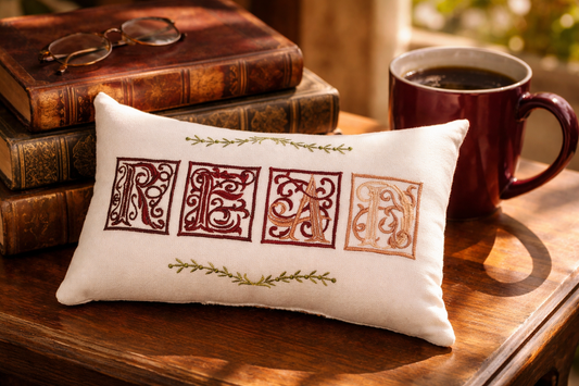 Personalized Music Box Pillow -- Embroidered MUSICAL Keepsake -- Victorian READ Text