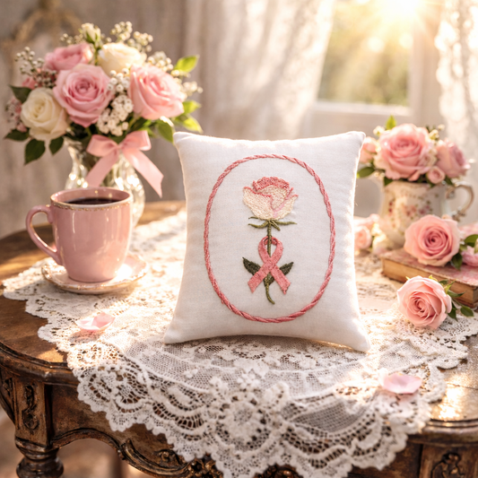 Personalized Music Box  Pillow --  Embroidered MUSICAL Keepsake -- Hope Rose -- Pink Hope