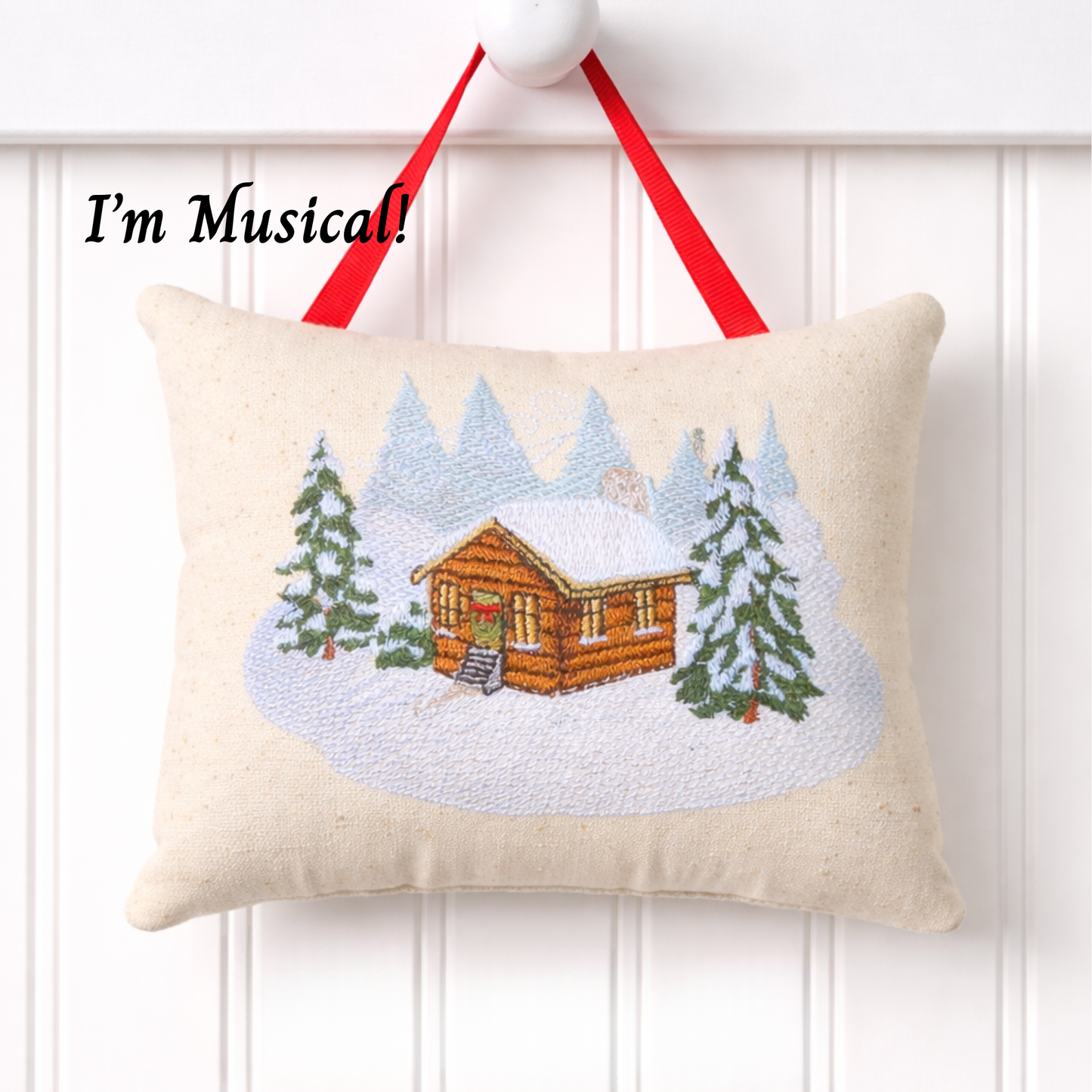 Personalized Music Box Pillow --  Embroidered MUSICAL Keepsake -- Log Cabin