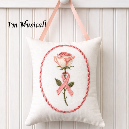 Personalized Music Box  Pillow --  Embroidered MUSICAL Keepsake -- Hope Rose -- Pink Hope