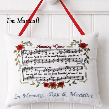 Personalized Music Box Pillow --  Embroidered MUSICAL Keepsake -- Amazing Grace Hymn