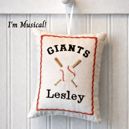 Personalized Music Box Pillow -- Embroidered MUSICAL Keepsake -- Softballl -- Softball Team -- Senior Players -- School Colors