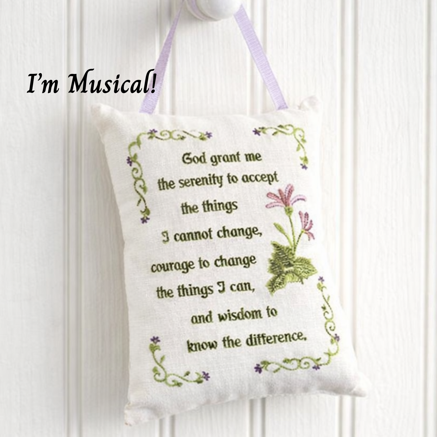 Embroidered Music Box Pillow -- Personalized  MUSICAL Keepsake -- Serenity Prayer