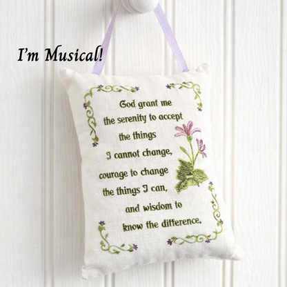 Embroidered Music Box Pillow -- Personalized  MUSICAL Keepsake -- Serenity Prayer