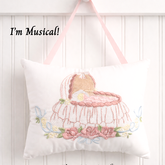 Personalized Embroidered Music Box Pillow -- MUSICAL Keepsake -- Baby Bassinet