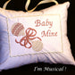 Antique Baby Rattle Music Box Pillow -- Personalized Embroidered MUSICAL Keepsake