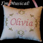 Custom Designed Music Box Pillow -- Embroidered Musical Keepsake -- Baby, Wedding, Holiday, Birthday, Faith, Friendship, Your Choice