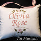 Simple Bullion Rose Music Box Pillow -- Personalized Embroidered MUSICAL Keepsake