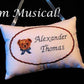 Tiny Teddy Head with Bow Music Box Pillow -- Personalized Embroidered MUSICAL Baby Keepsake