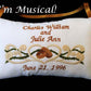 Curls & Rings Wedding Music Box Pillow -- Personalized Embroidered MUSICAL Keepsake