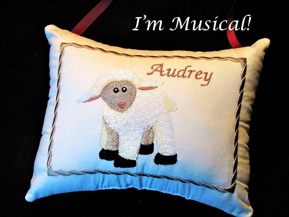 Stuffed Lamb Music Box Pillow -- Personalized Embroidered MUSICAL Baby Keepsake