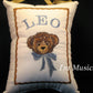 Teddy Bear Head with Bow Musical Baby Pillow -- Personalized Embroidered Baby Keepsake